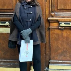 Plan C Made in Italy Wool Cape – Brown/Navy Colorblock | FR 46 (US 12–14 / Large